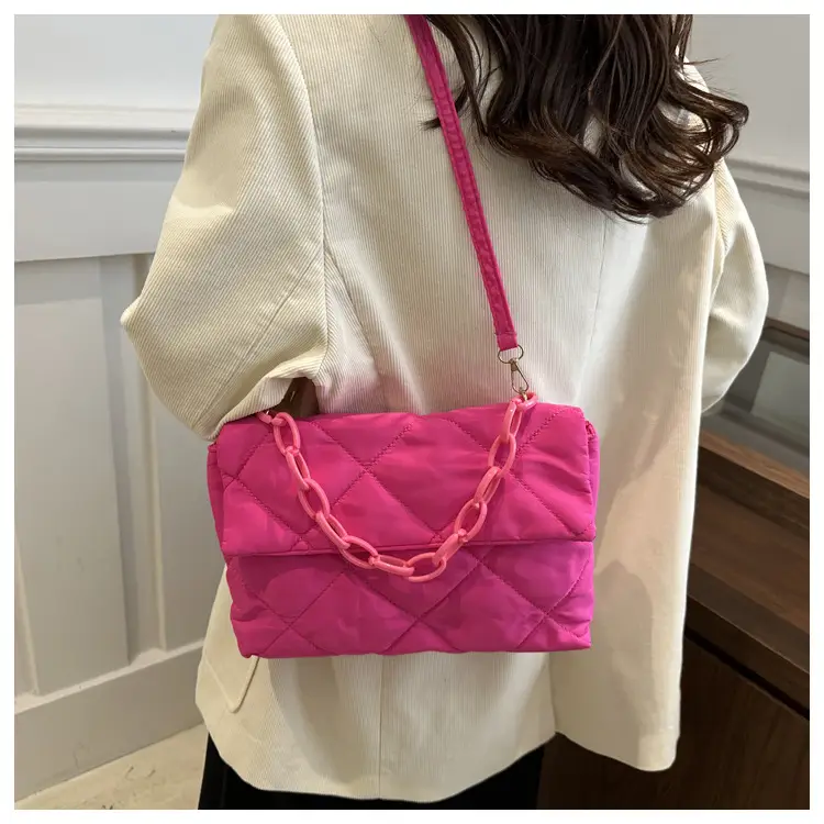 Women's Purple Quilted Crossbody Bag with Pink Chain — feature 29