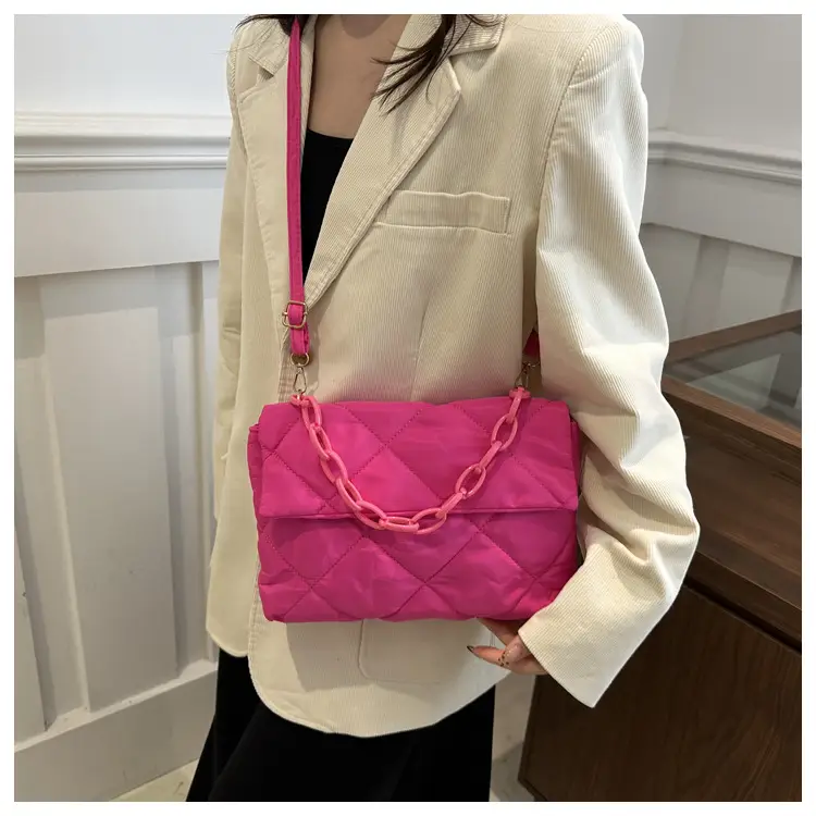 Women's Purple Quilted Crossbody Bag with Pink Chain — feature 30