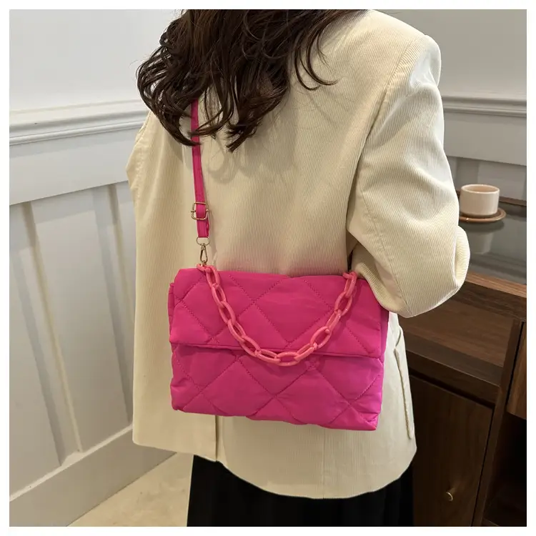 Women's Purple Quilted Crossbody Bag with Pink Chain — feature 32