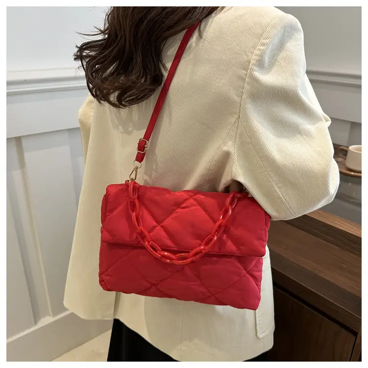Women's Purple Quilted Crossbody Bag with Pink Chain — feature 33