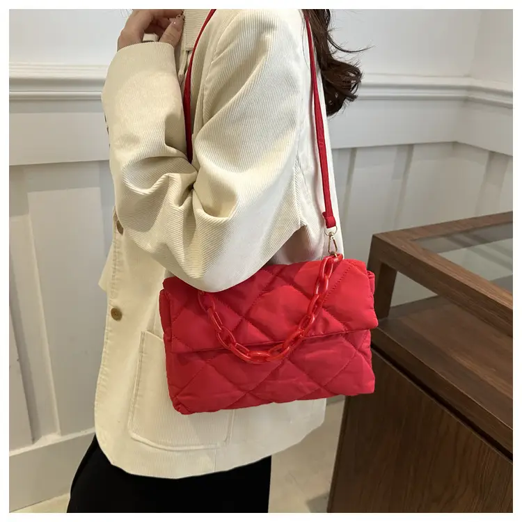 Women's Purple Quilted Crossbody Bag with Pink Chain — feature 34