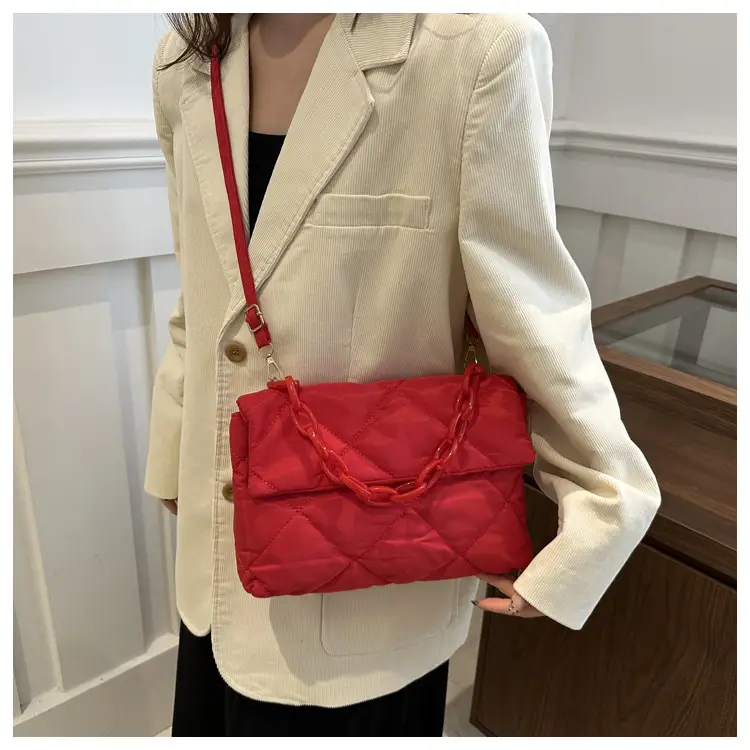 Women's Purple Quilted Crossbody Bag with Pink Chain — feature 35