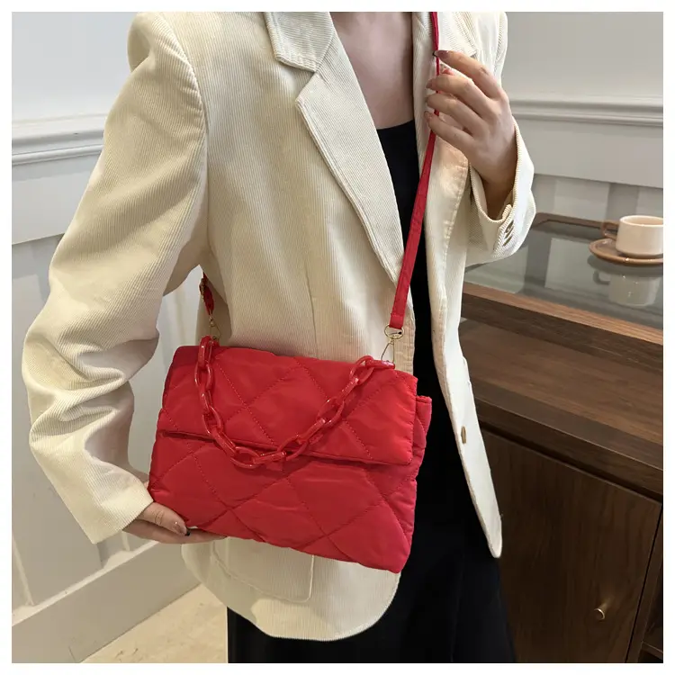 Women's Purple Quilted Crossbody Bag with Pink Chain — feature 36