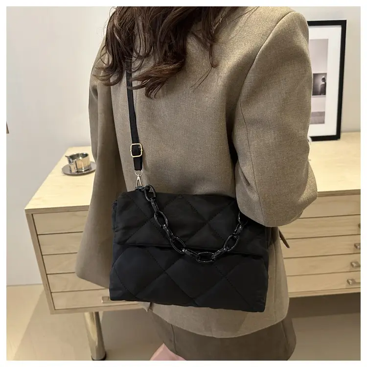 Women's Purple Quilted Crossbody Bag with Pink Chain — feature 43