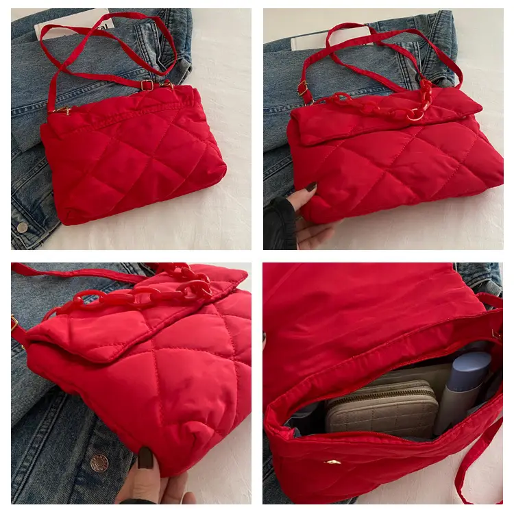 Women's Purple Quilted Crossbody Bag with Pink Chain — feature 9