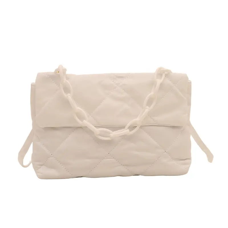 Women's Purple Quilted Crossbody Bag with Pink Chain