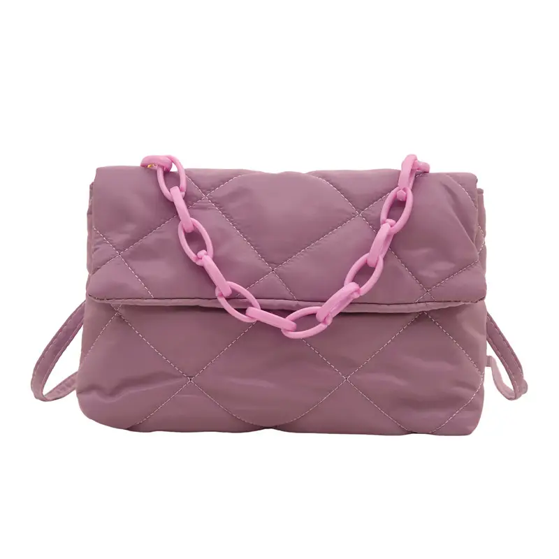 Women's Purple Quilted Crossbody Bag with Pink Chain