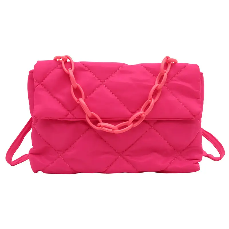 Women's Purple Quilted Crossbody Bag with Pink Chain