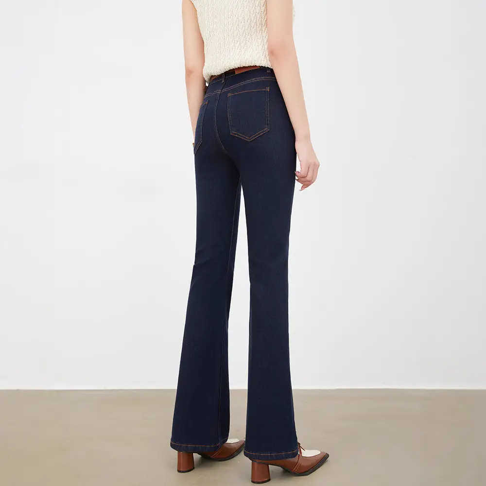 Dark Blue Flared Denim Pants for Women