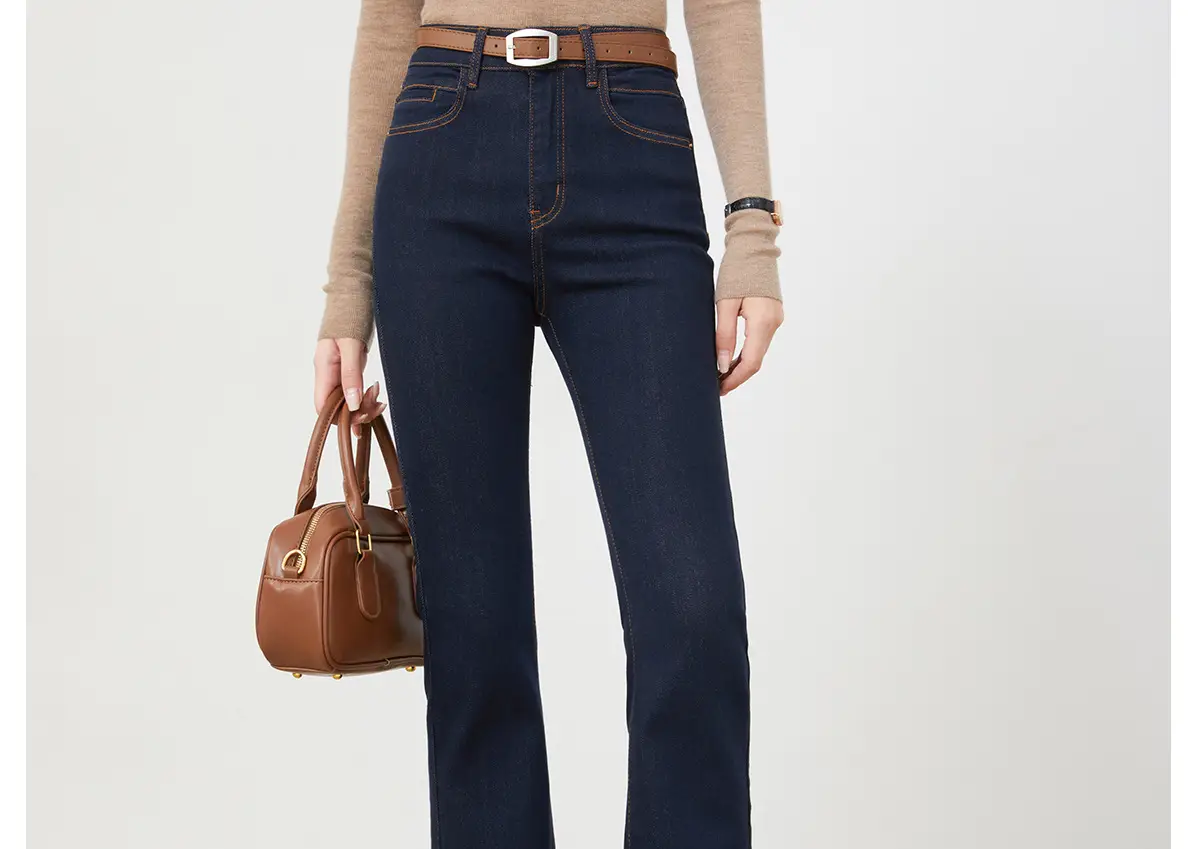 Dark Blue Flared Denim Pants for Women — feature 2