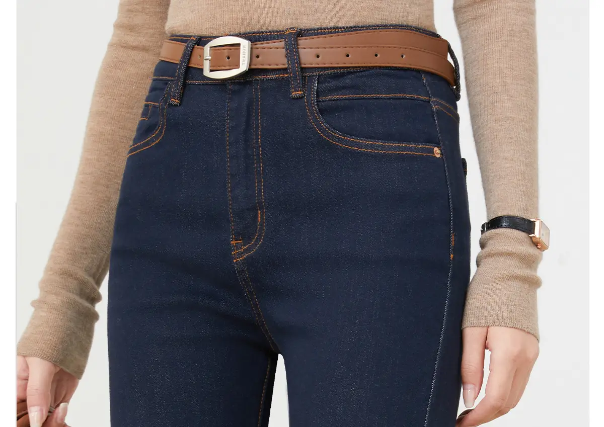 Dark Blue Flared Denim Pants for Women — feature 32