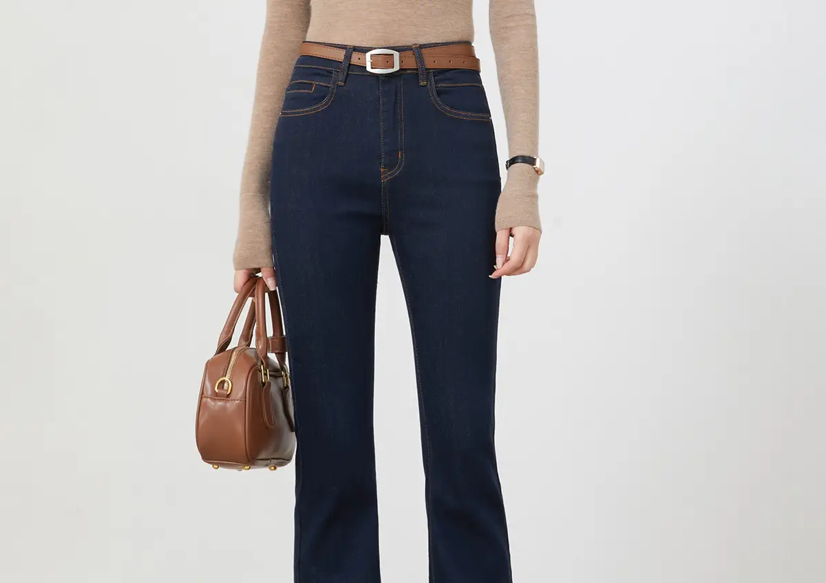 Dark Blue Flared Denim Pants for Women — feature 49