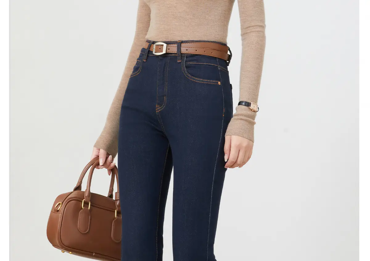 Dark Blue Flared Denim Pants for Women — feature 5