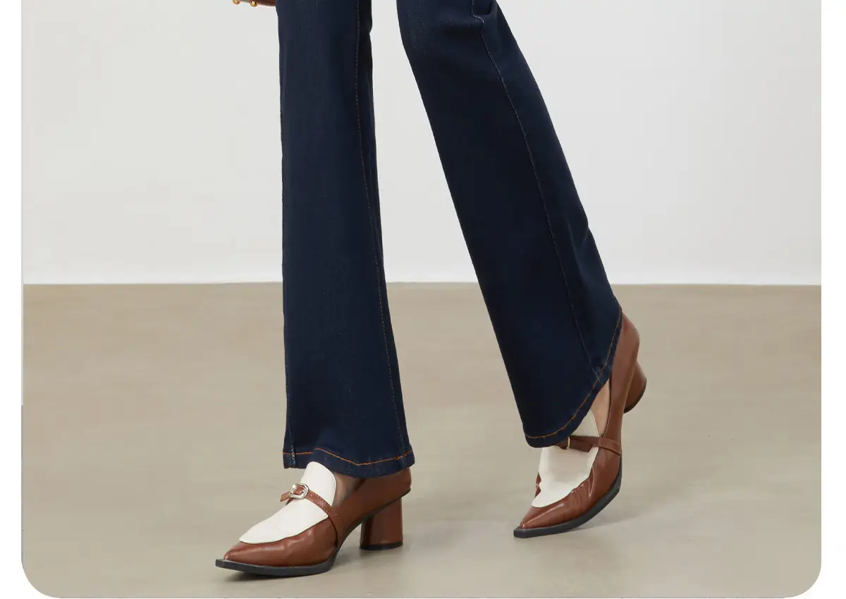 Dark Blue Flared Denim Pants for Women — feature 6