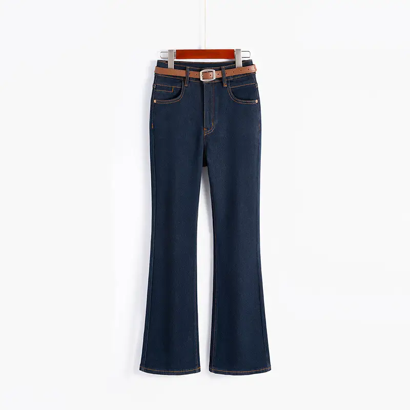 Dark Blue Flared Denim Pants for Women