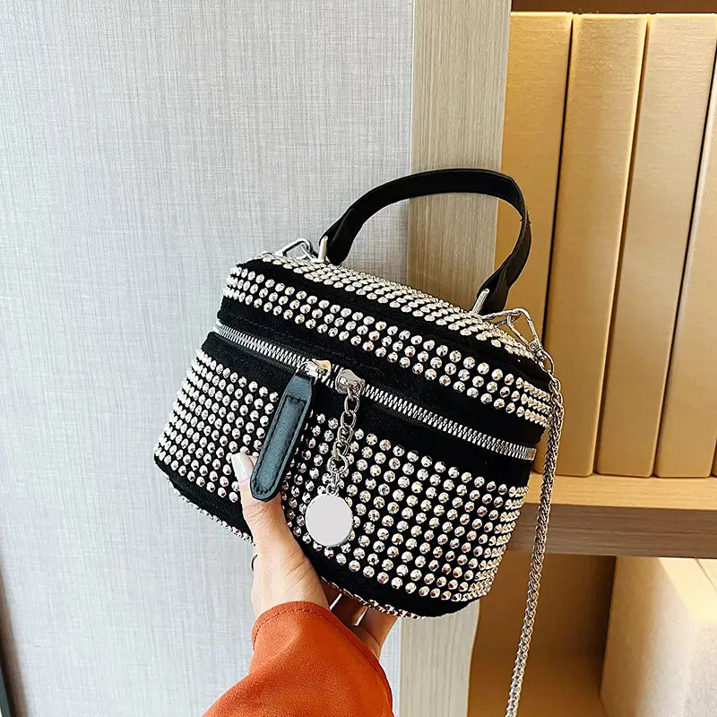 Women's Full Diamond Pearl Crossbody Bag Black 2024 - Image 3
