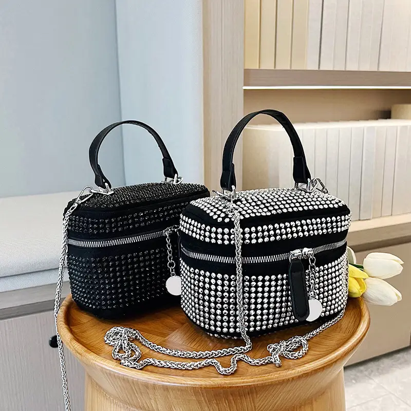 Women's Full Diamond Pearl Crossbody Bag Black 2024 - Image 6