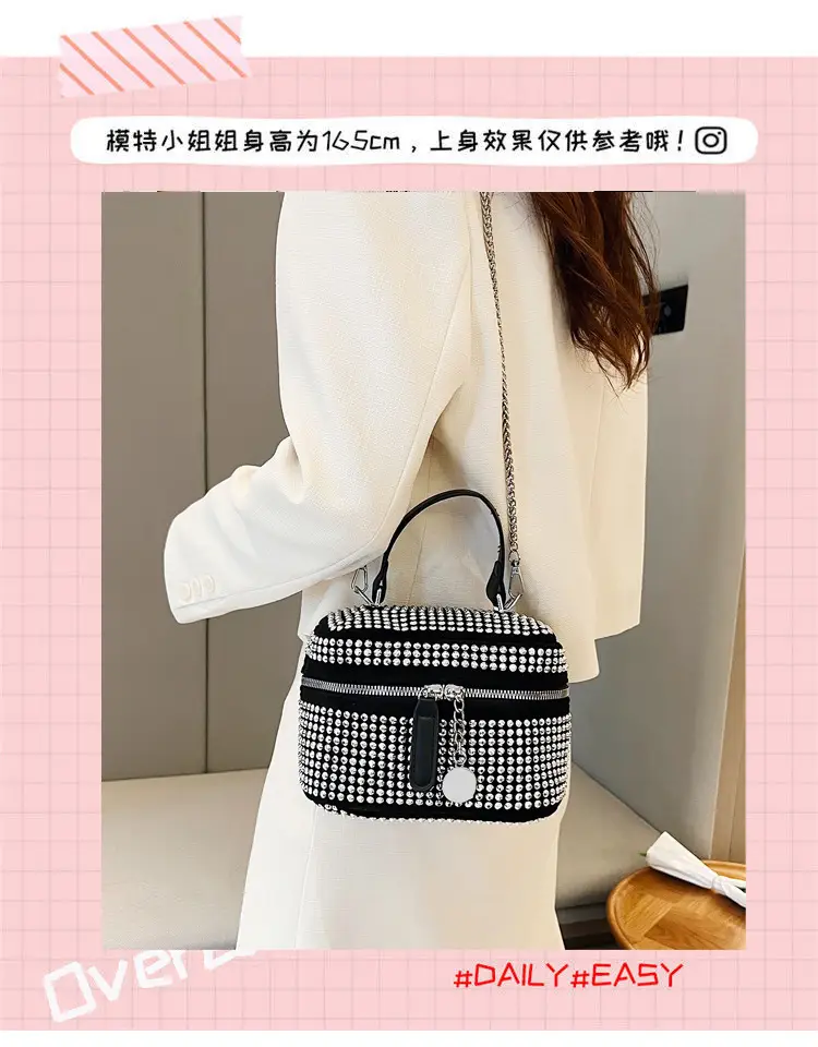 Women's Full Diamond Pearl Crossbody Bag Black 2024 — feature 2