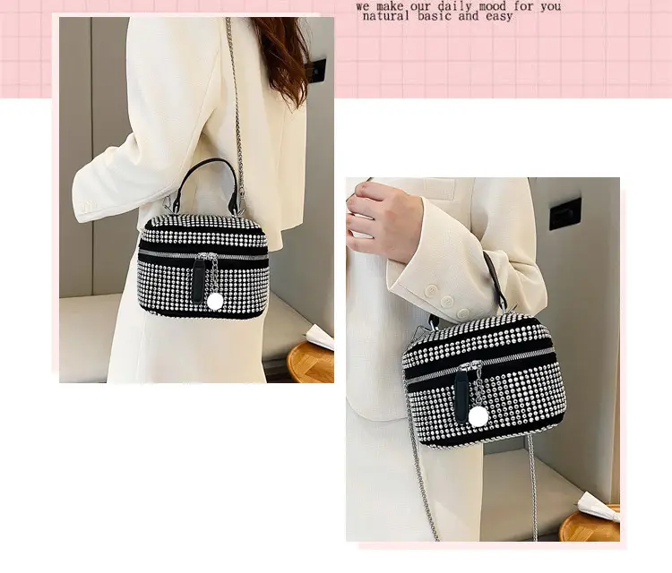 Women's Full Diamond Pearl Crossbody Bag Black 2024 — feature 3