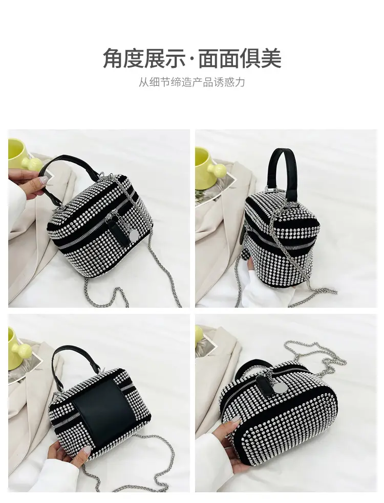 Women's Full Diamond Pearl Crossbody Bag Black 2024 — feature 6