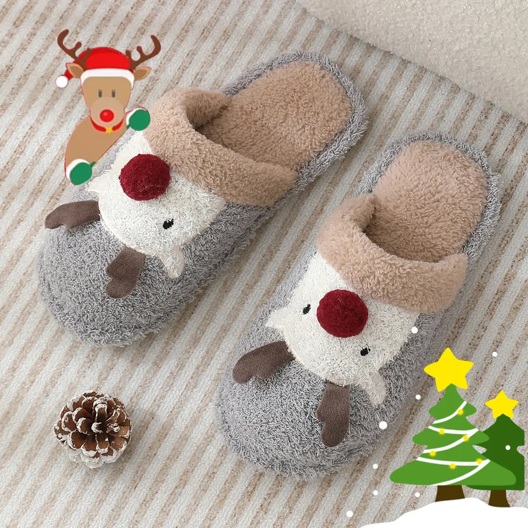 Cross-border cotton slippers cute Christmas elk cotton slippers women's winter fashion slippers home non-slip couple Mao Mao slippers - Image 7