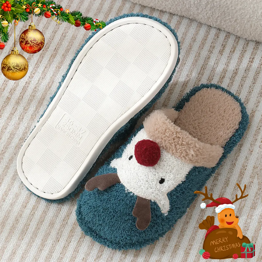 Cross-border cotton slippers cute Christmas elk cotton slippers women's winter fashion slippers home non-slip couple Mao Mao slippers - Image 9