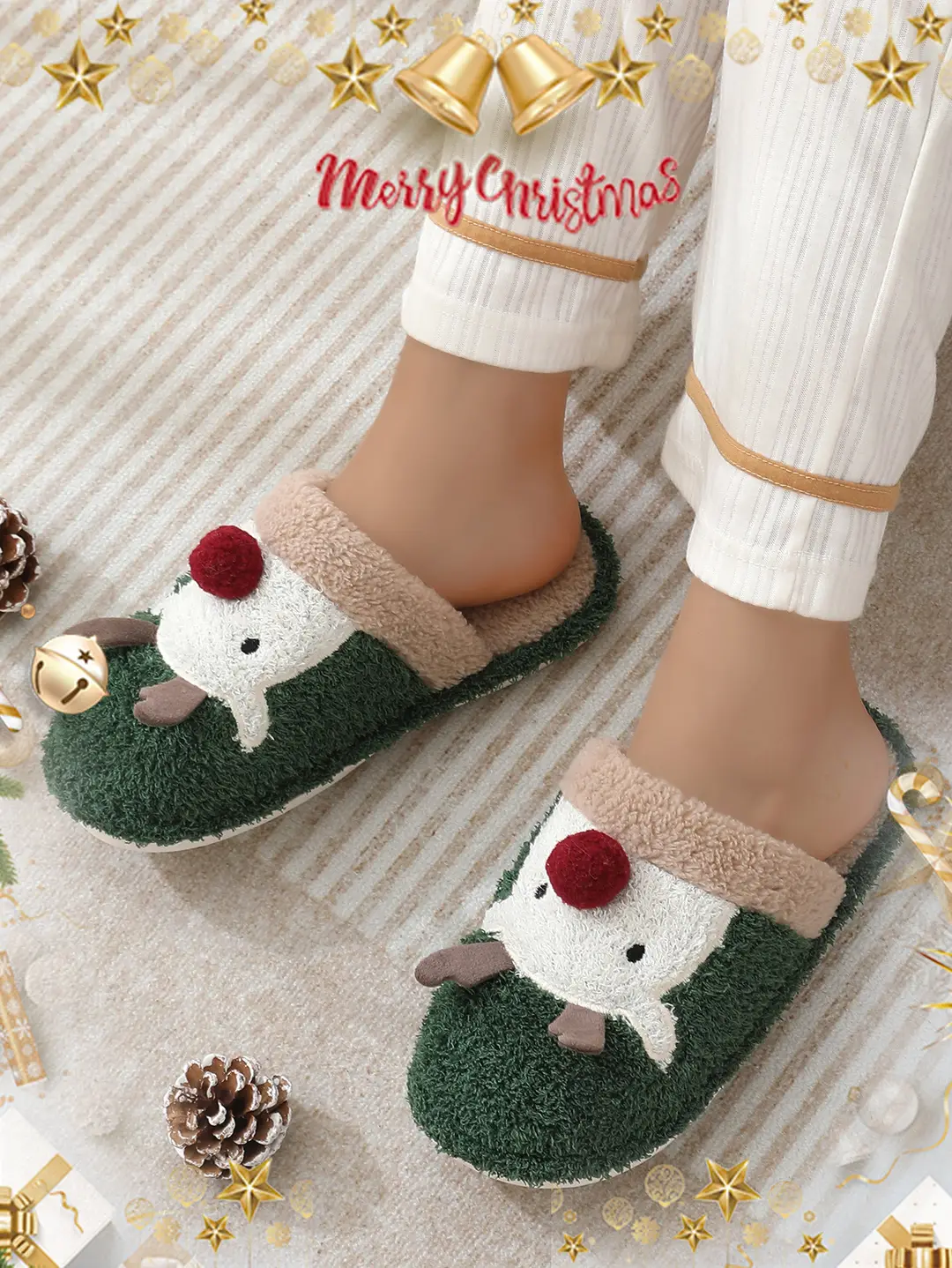 Cross-border cotton slippers cute Christmas elk cotton slippers women's winter fashion slippers home non-slip couple Mao Mao slippers — feature 11
