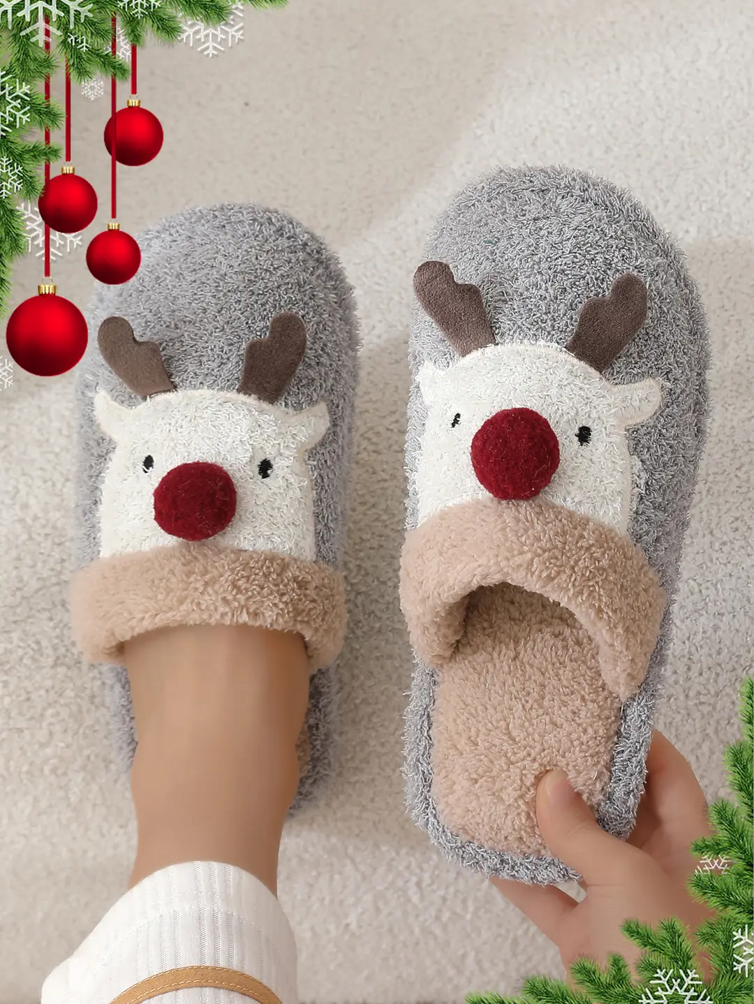 Cross-border cotton slippers cute Christmas elk cotton slippers women's winter fashion slippers home non-slip couple Mao Mao slippers — feature 2