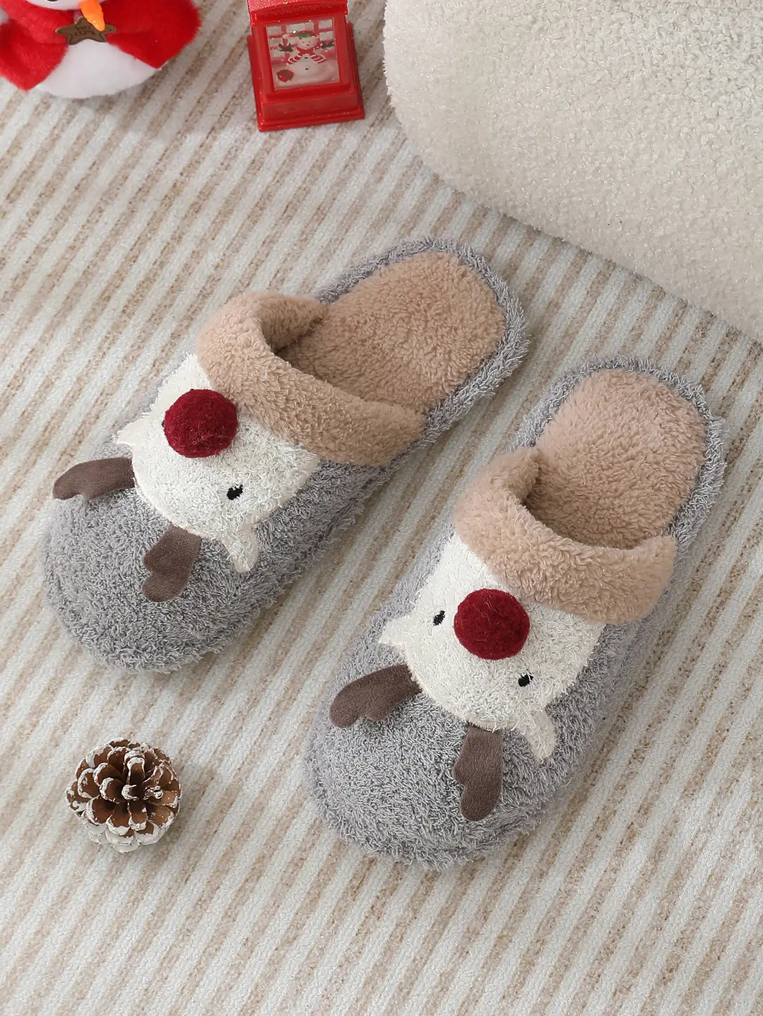 Cross-border cotton slippers cute Christmas elk cotton slippers women's winter fashion slippers home non-slip couple Mao Mao slippers — feature 4
