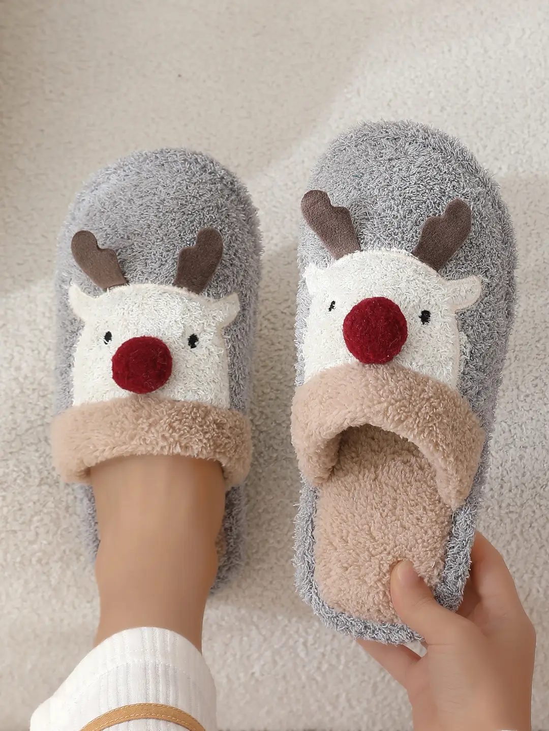 Cross-border cotton slippers cute Christmas elk cotton slippers women's winter fashion slippers home non-slip couple Mao Mao slippers — feature 7