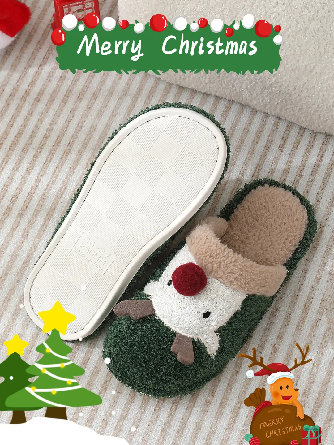 Cross-border cotton slippers cute Christmas elk cotton slippers women's winter fashion slippers home non-slip couple Mao Mao slippers — feature 9