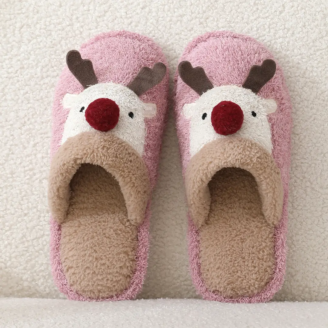 Cross-border cotton slippers cute Christmas elk cotton slippers women's winter fashion slippers home non-slip couple Mao Mao slippers - Image 2