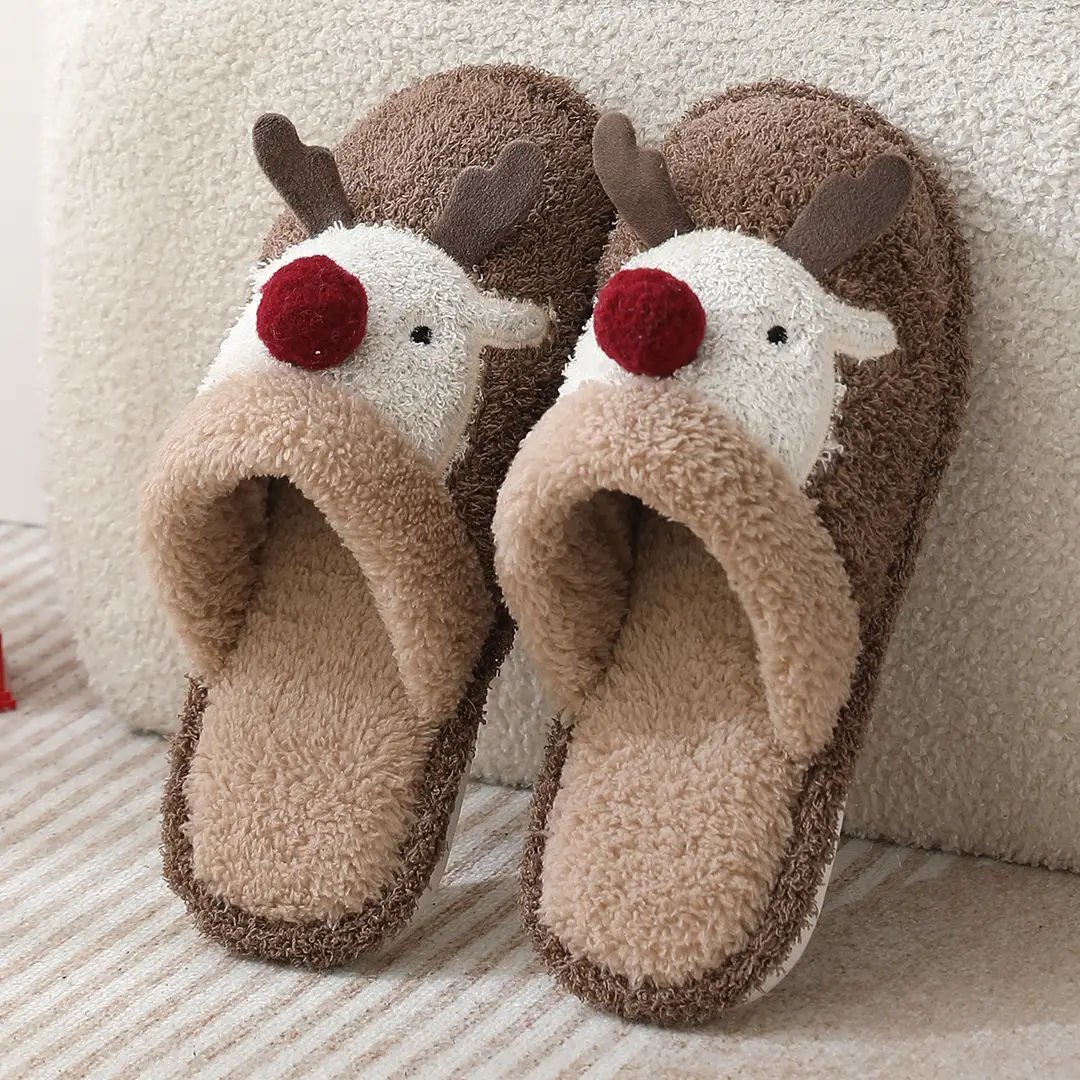 Cross-border cotton slippers cute Christmas elk cotton slippers women's winter fashion slippers home non-slip couple Mao Mao slippers - Image 3
