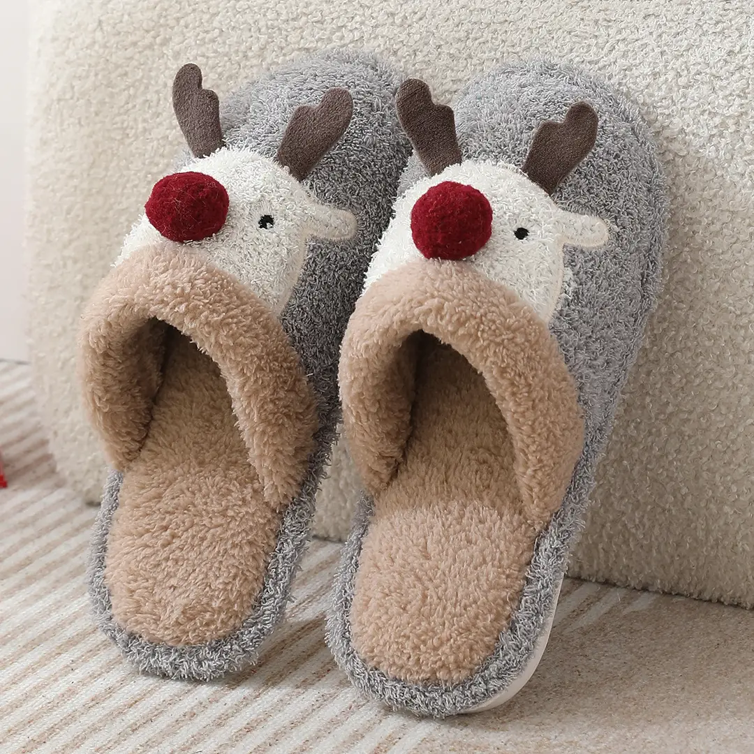 Cross-border cotton slippers cute Christmas elk cotton slippers women's winter fashion slippers home non-slip couple Mao Mao slippers - Image 4