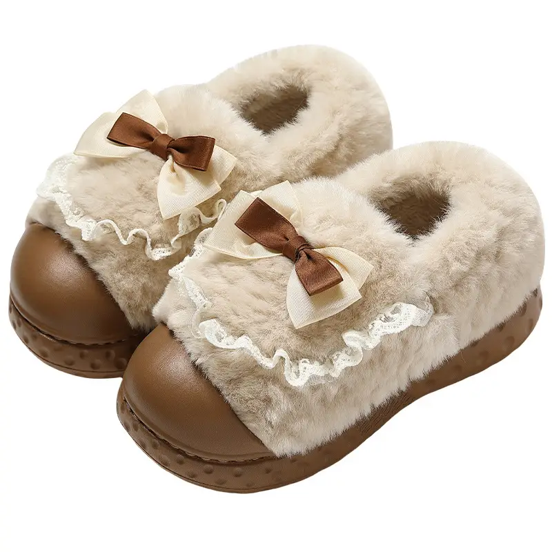 Bow cotton slippers women's winter 2024 new indoor home thick bottom warm plush cotton shoes women wear - Image 10