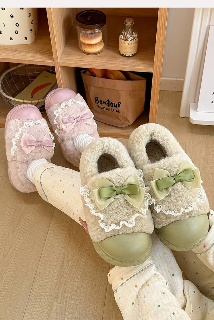 Bow cotton slippers women's winter 2024 new indoor home thick bottom warm plush cotton shoes women wear — feature 3