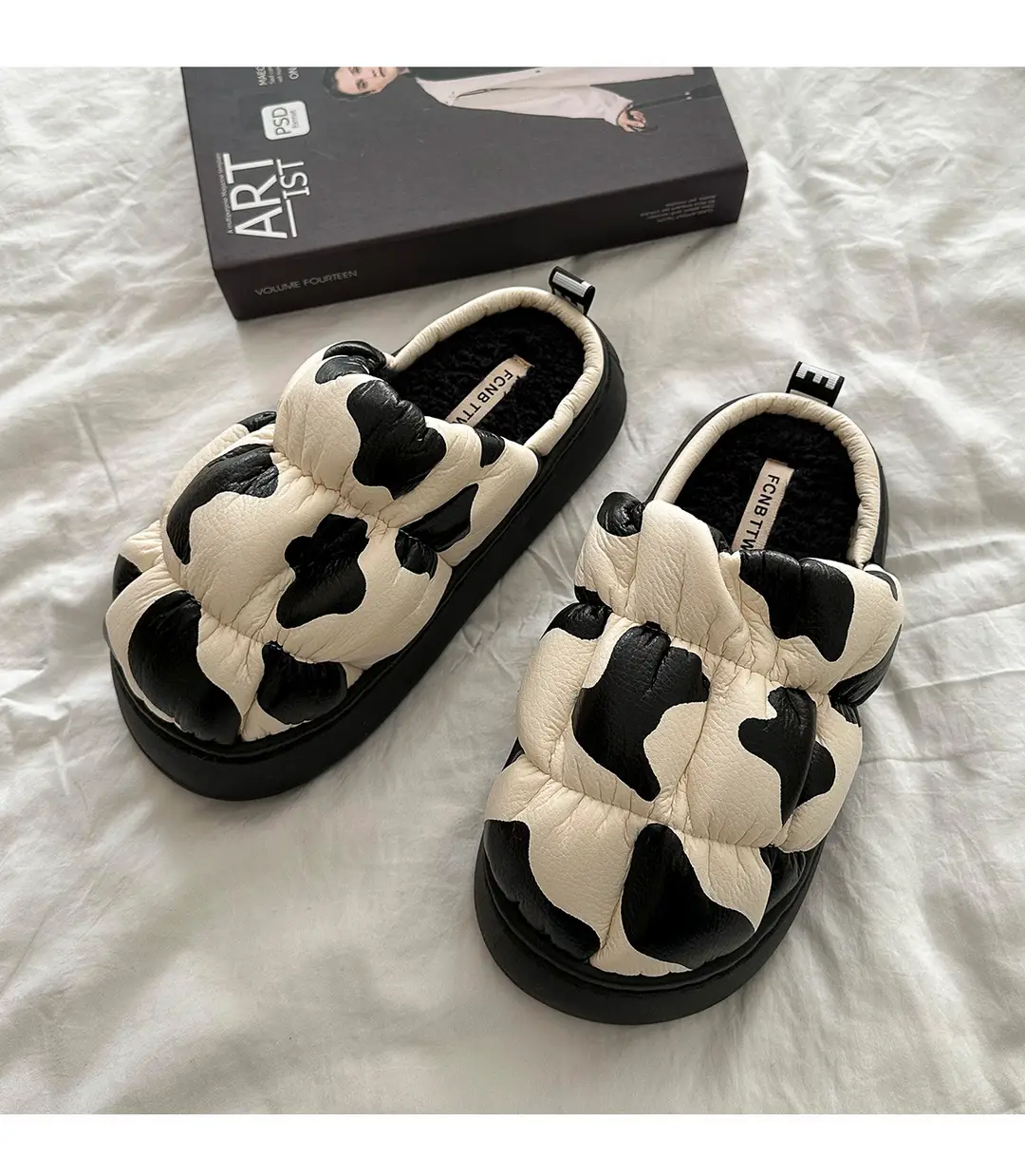 Cow Print Thick-Soled Cotton Slippers, Non-Slip, Odor-Resistant, Women's Slippers, Trendy, High-End Feel, Home Dormitory, Fleece-Lined, Thick-Soled, Warm — feature 6