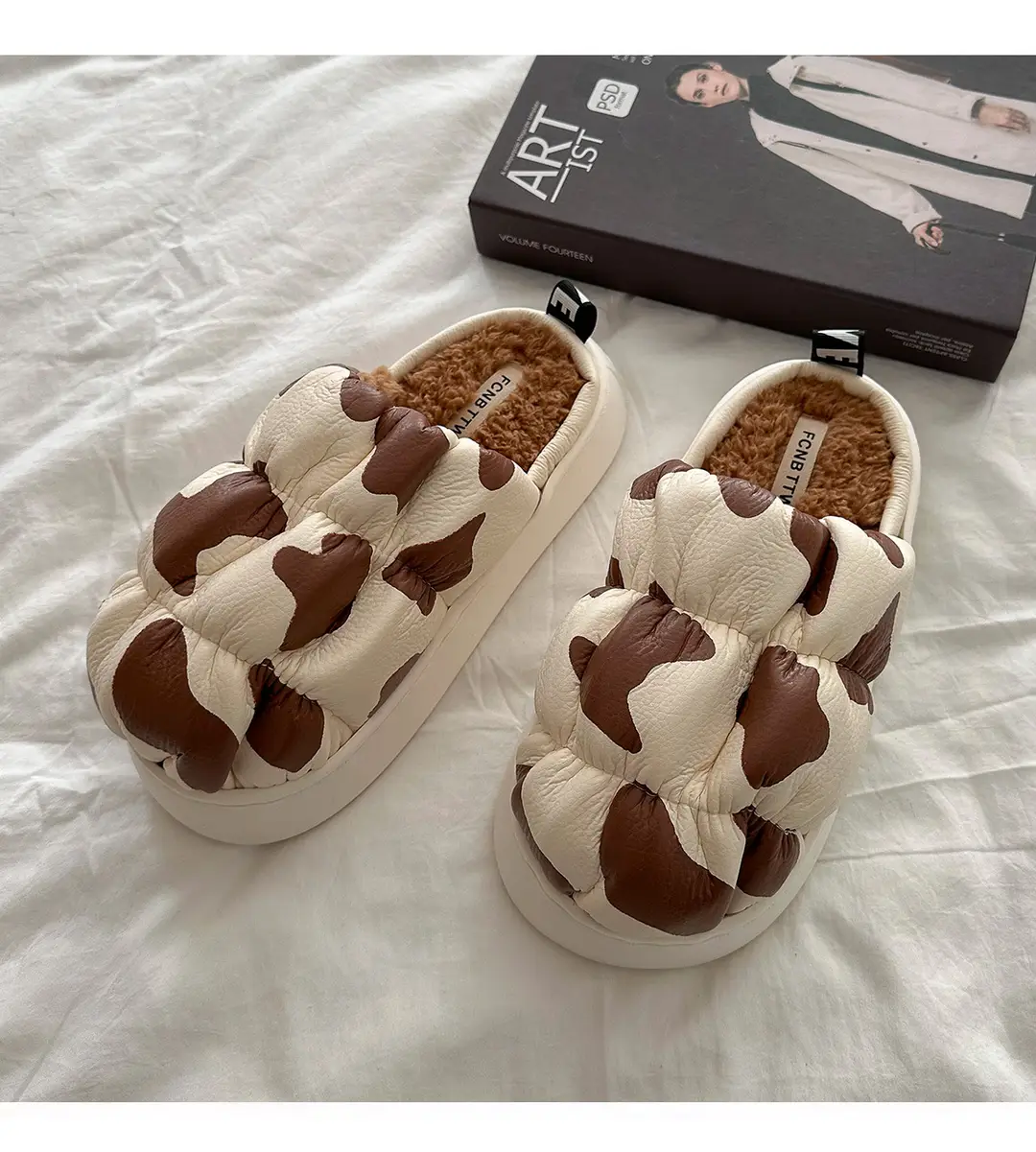 Cow Print Thick-Soled Cotton Slippers, Non-Slip, Odor-Resistant, Women's Slippers, Trendy, High-End Feel, Home Dormitory, Fleece-Lined, Thick-Soled, Warm — feature 8