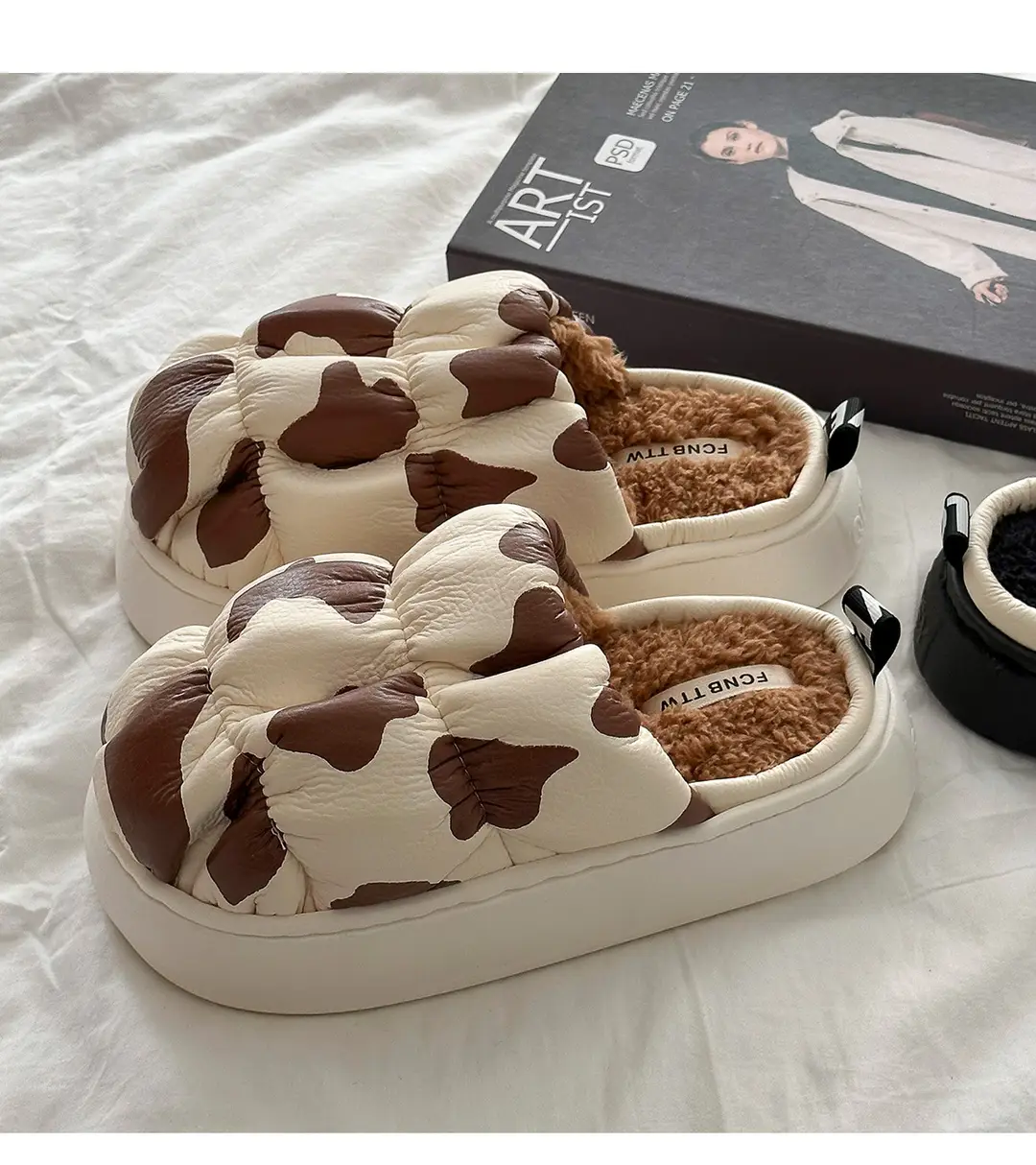 Cow Print Thick-Soled Cotton Slippers, Non-Slip, Odor-Resistant, Women's Slippers, Trendy, High-End Feel, Home Dormitory, Fleece-Lined, Thick-Soled, Warm — feature 9