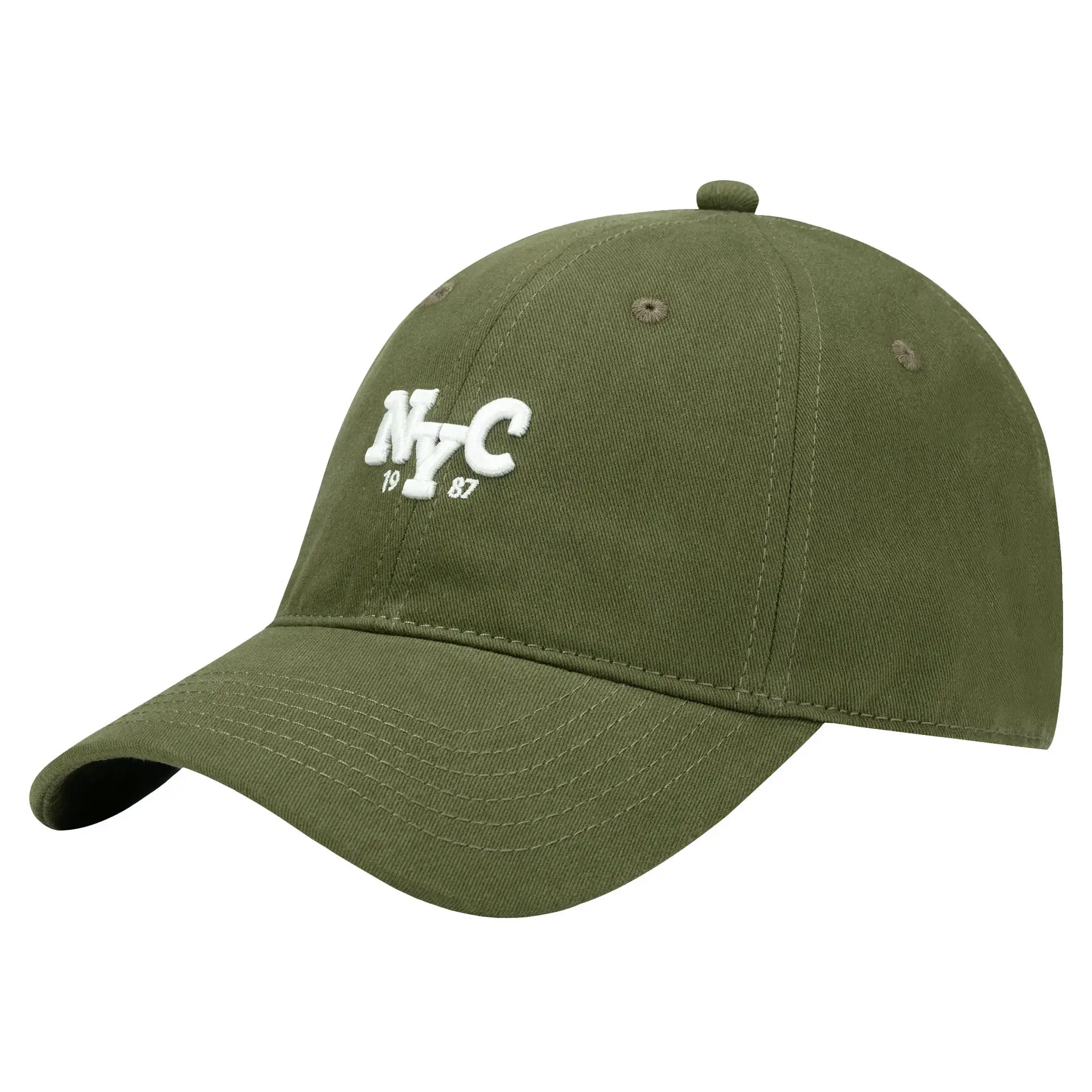 Men's Beige Korean Embroidered Cap - Image 4