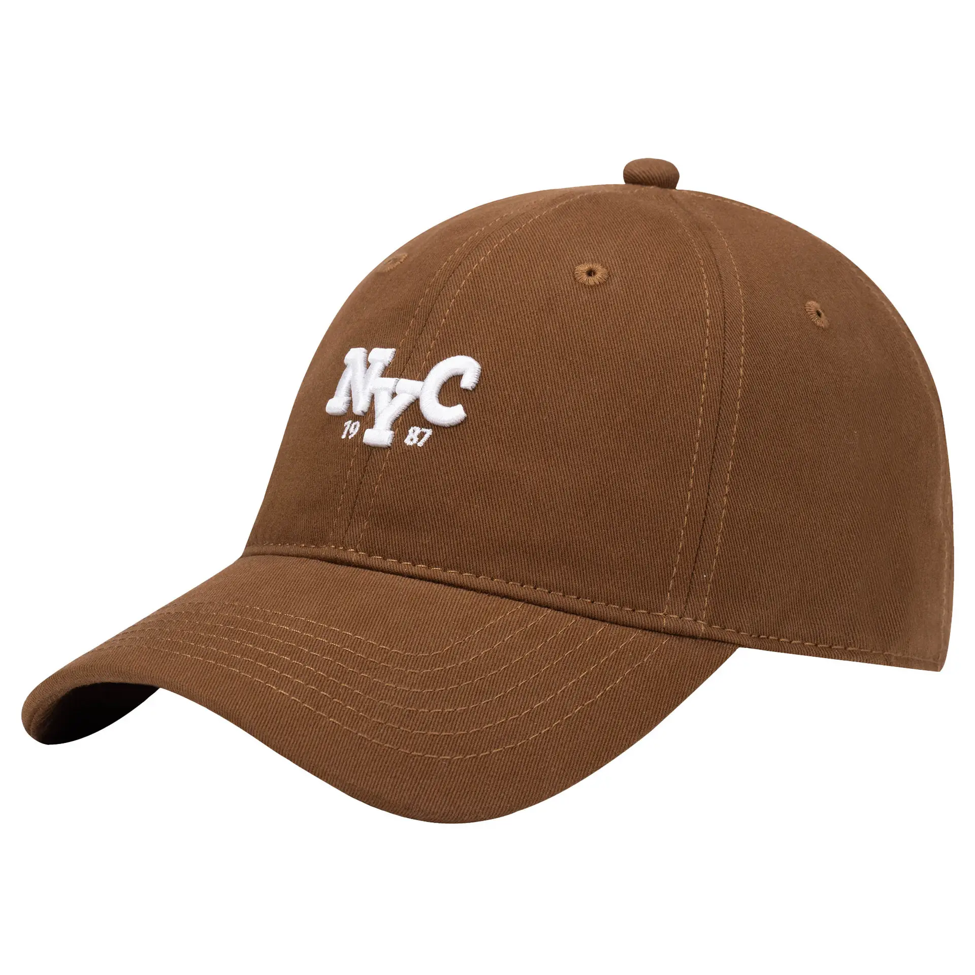 Men's Beige Korean Embroidered Cap - Image 6