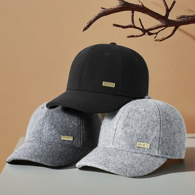 2025 Woolen Velvet Baseball Cap Black Middle-aged Elderly Men Warm Windproof Snow Short Brim Duck Cap