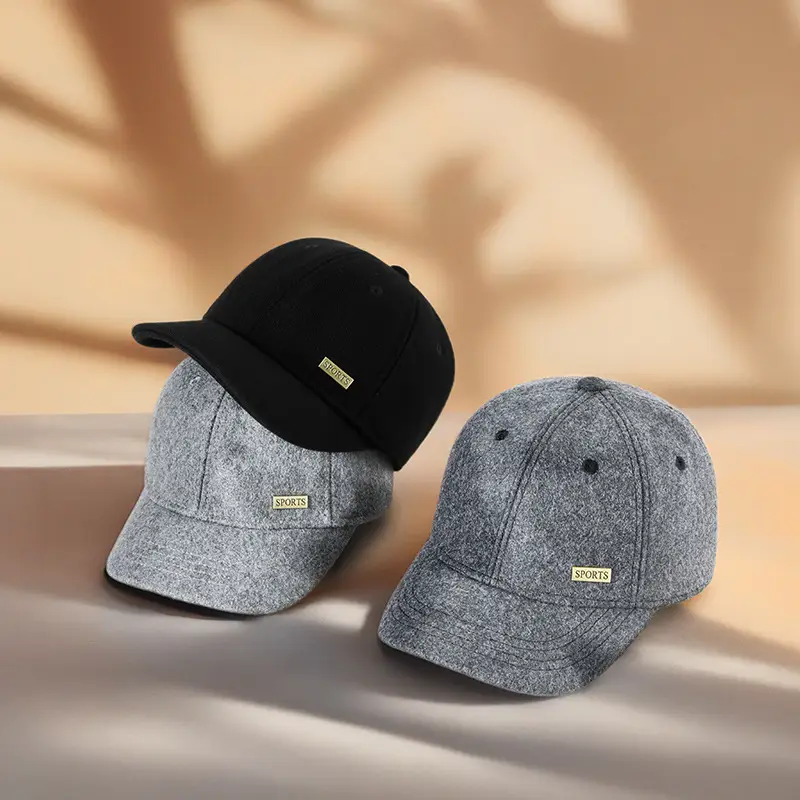 2025 Woolen Velvet Baseball Cap Black Middle-aged Elderly Men Warm Windproof Snow Short Brim Duck Cap