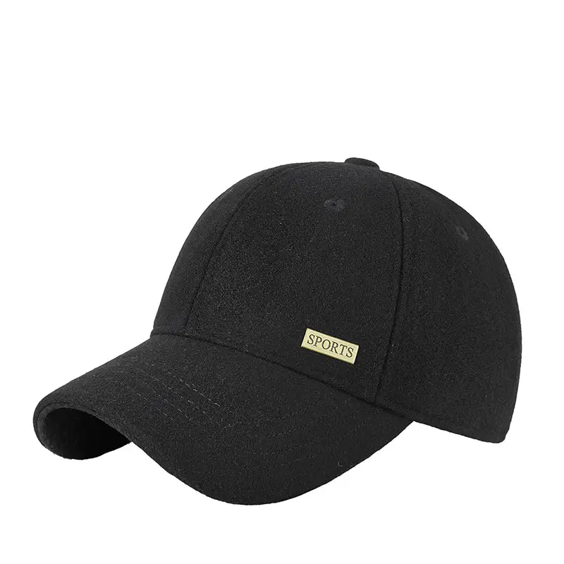 2025 Woolen Velvet Baseball Cap Black Middle-aged Elderly Men Warm Windproof Snow Short Brim Duck Cap
