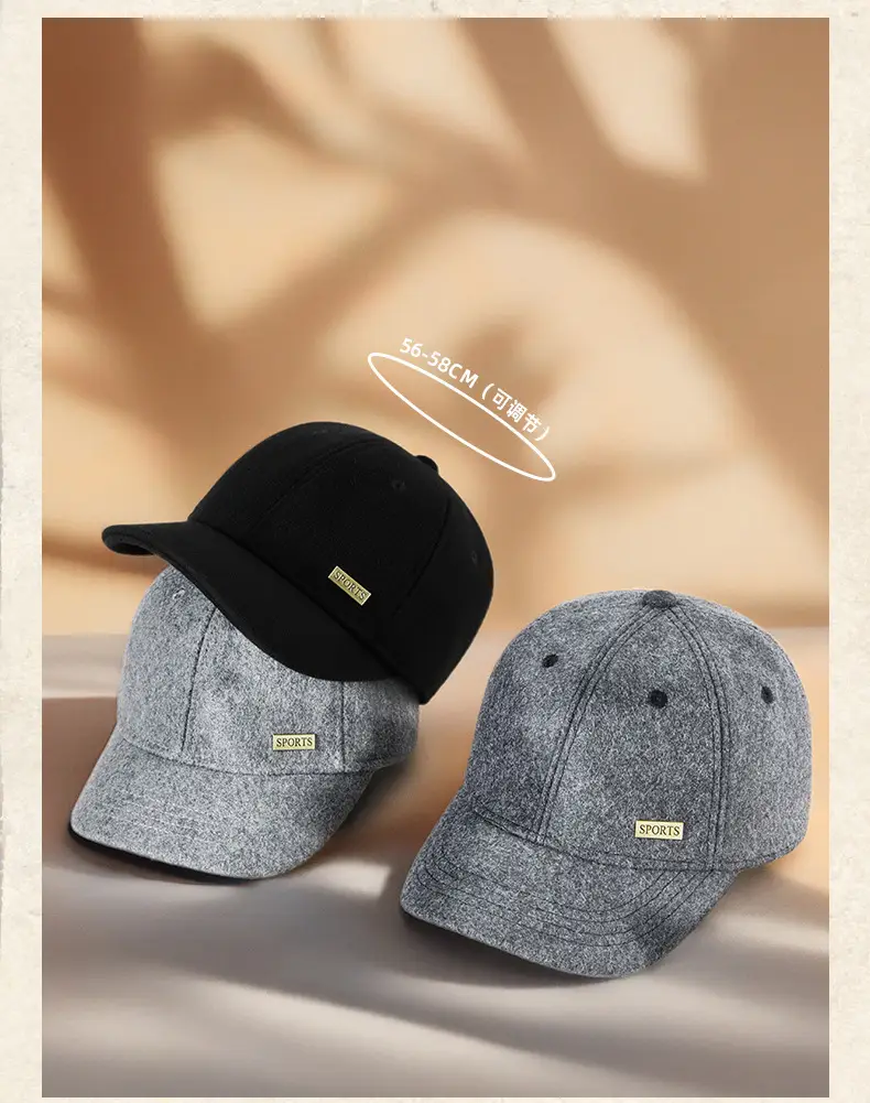 2025 Woolen Velvet Baseball Cap Black Middle-aged Elderly Men Warm Windproof Snow Short Brim Duck Cap — feature 12