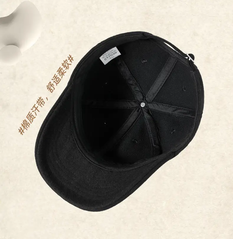 2025 Woolen Velvet Baseball Cap Black Middle-aged Elderly Men Warm Windproof Snow Short Brim Duck Cap — feature 19