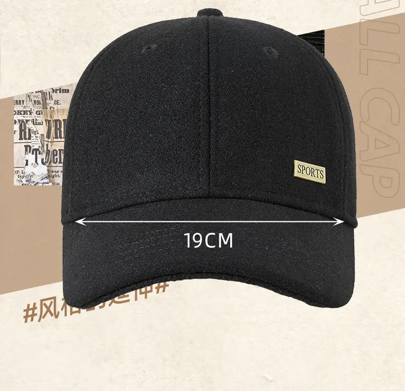 2025 Woolen Velvet Baseball Cap Black Middle-aged Elderly Men Warm Windproof Snow Short Brim Duck Cap — feature 23