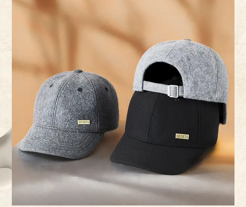 2025 Woolen Velvet Baseball Cap Black Middle-aged Elderly Men Warm Windproof Snow Short Brim Duck Cap — feature 25