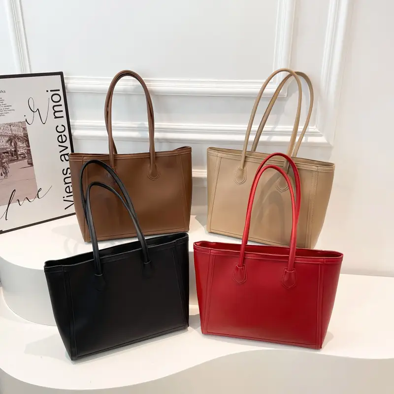 Red Textured Shoulder Tote Bag for Women - Image 8
