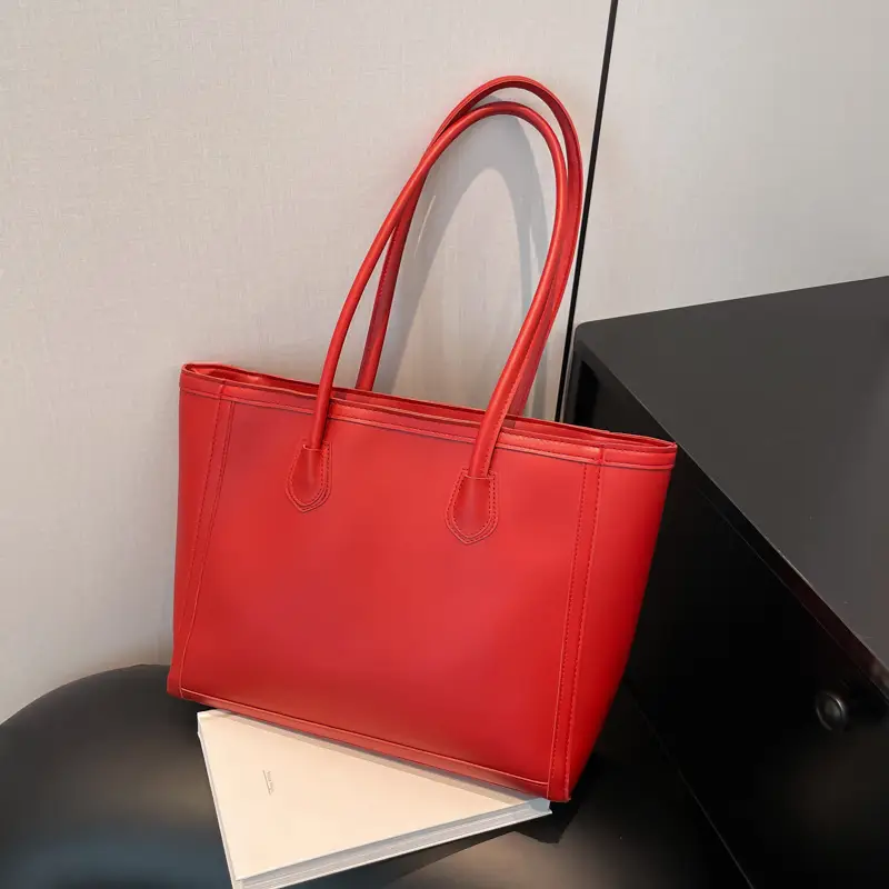 Red Textured Shoulder Tote Bag for Women - Image 2